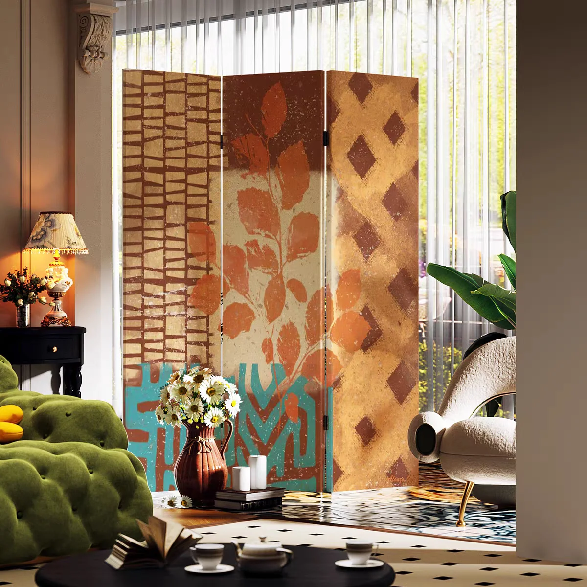 French medieval art folding screen partition living room foldable mobile office bedroom privacy background decoration