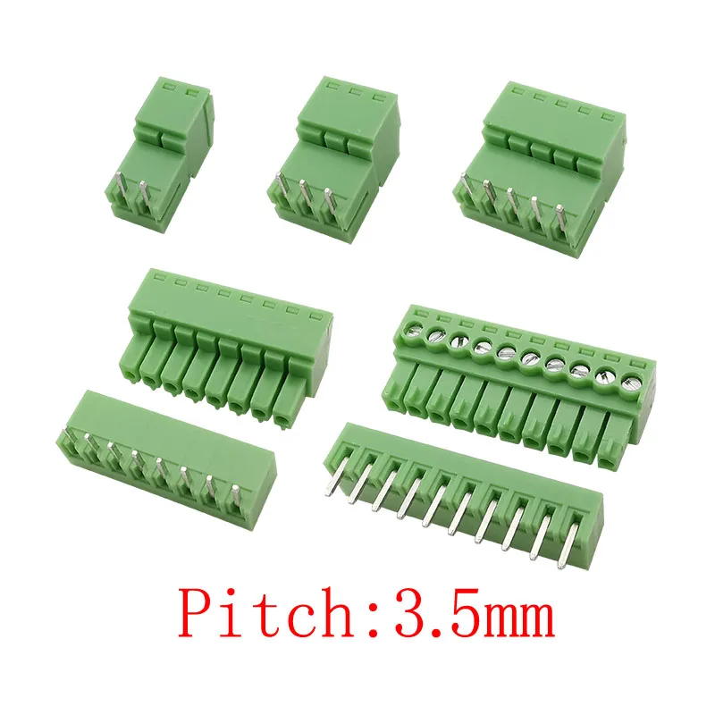 10Pair PCB Screw Terminal Block Connector 3.5mm Pitch 2/3/4/5/6/7/8/9/10P/12 Pins Header Plug Socket Right Angle Screw Terminals