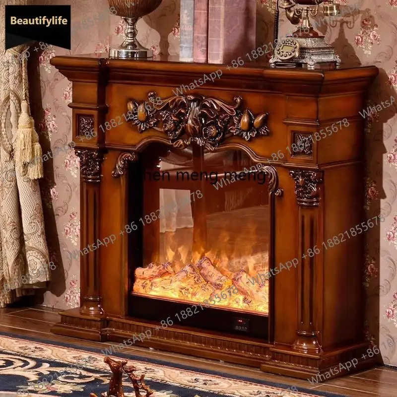 A95 Classic rustic large narrow white wooden fireplace cabinet, modern space‑saving furnishing for living‑room home ornament.