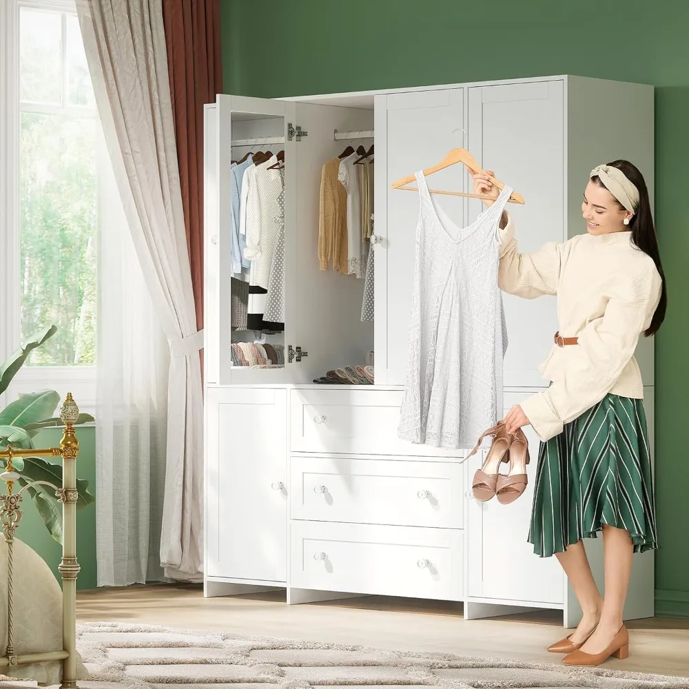 خزانة ملابس بأدراج ومرآة، 71 خزانة ملابس مع قضيب تعليق، وخزانة ملابس خشبية بـ 6 أبواب. #3