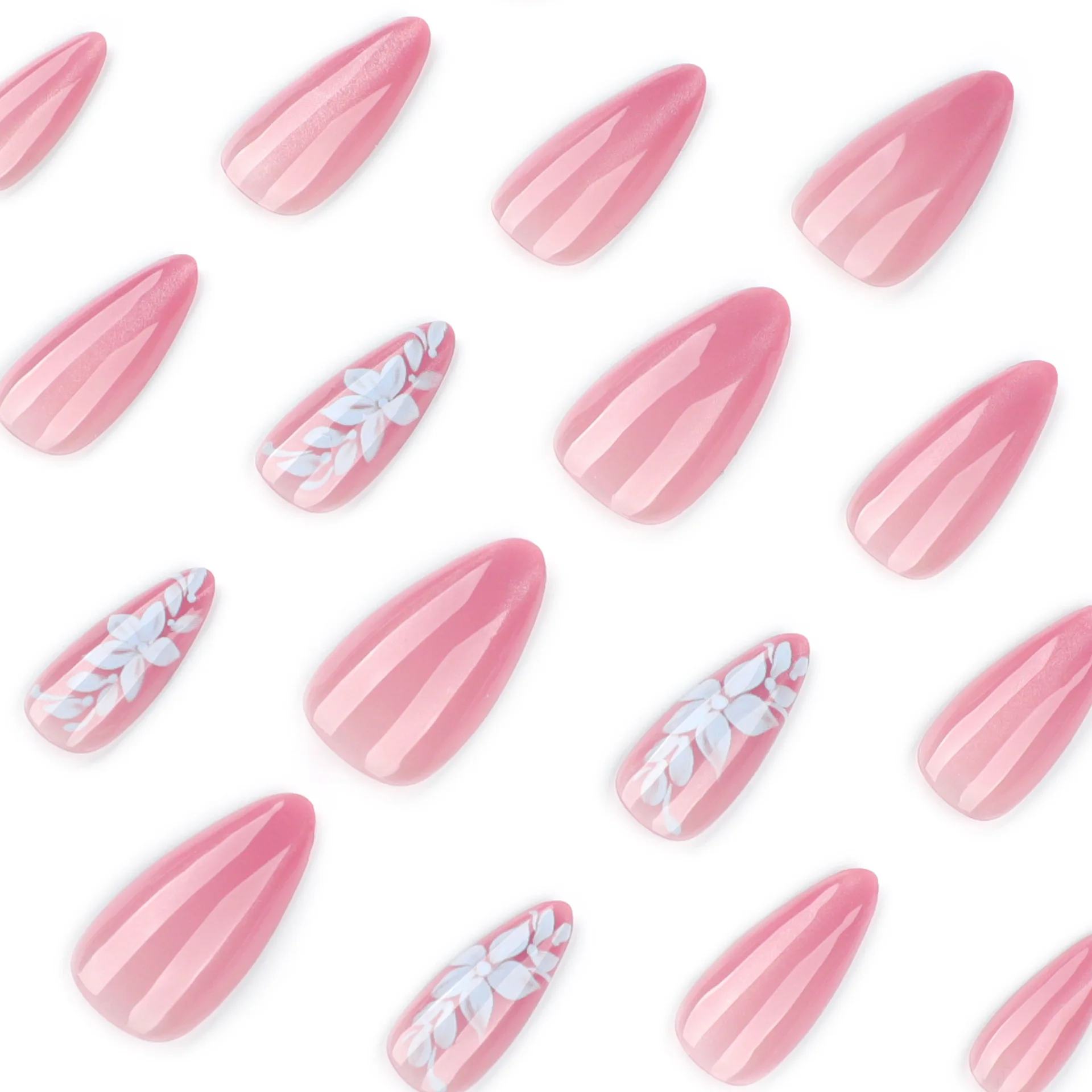 Unhas falsas de amêndoa vermelha, decoração de flores de fada, pontas francesas, prensa em unhas para manicure diy, cobertura completa, unhas falsas 24 peças