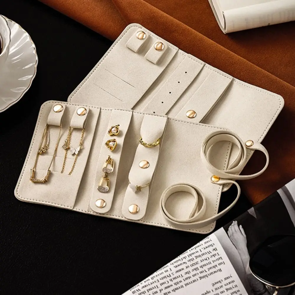 PU Leather Jewelry Roll Bag Roll Up Design Foldable Portable Jewelry Pouch Lightweight Compact Jewelry Storage Bag