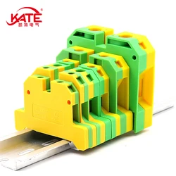 1Pcs EK2.5 4 6 10 16 35 /35 Quick Mount Ground Terminal Electrical Wire Connector DIN Yellow Green SAK Rail Terminal Block