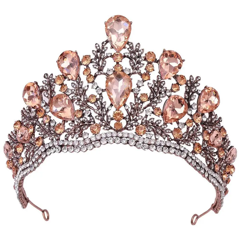 Royal Crystal Bridal Crown For Queen Women Bronze Rhinestone Pageant Tiaras Diadem Wedding Hair Accessory European Headpieces