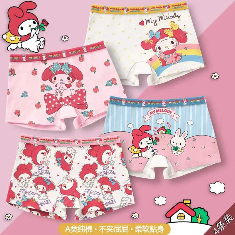 Calzoncillos de algodón de la serie Sanrio para niños y niñas, ropa interior transpirable, Bóxer, regalo del día de Navidad, 4 unidades por lote