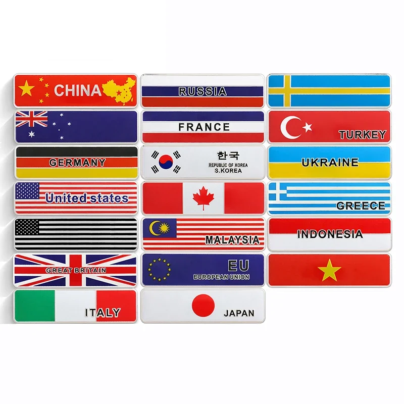 10.4x2.9cm Sweden Turkey Britain Germany France Japan Russia Korea National Flag Metal Car Fender Side Sticker Decal