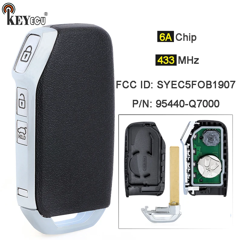 KEYECU 433MHz 6A Chip PN: 95440-Q5300 FCC ID: NYOSYEC4TX1907 Keyless-Go Smart Remote Car Key Fob for Kia Seltos 2020 2021 2022