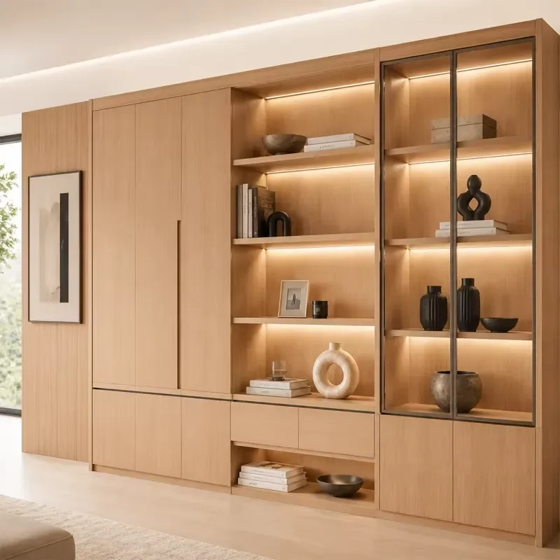 Simple MDF Display Cabinet Multifunctional Bookshelf Decorative Storage Wardrobe Wall Cabinet Furniture