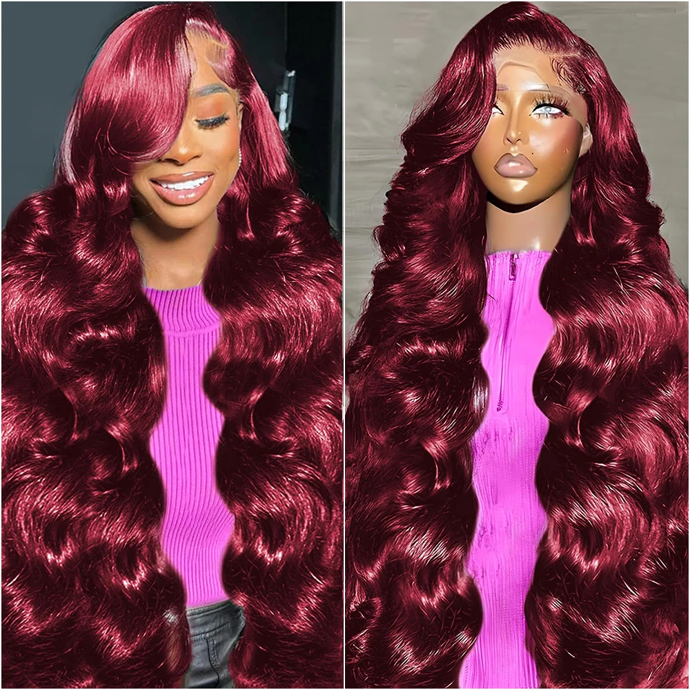 

99J Burgundy 13X6 Hd Lace Frontal Human Hair Wig 220 Density Body Wave Lace Front Wigs 13X4 Red Colored Brazilian Hair For Women