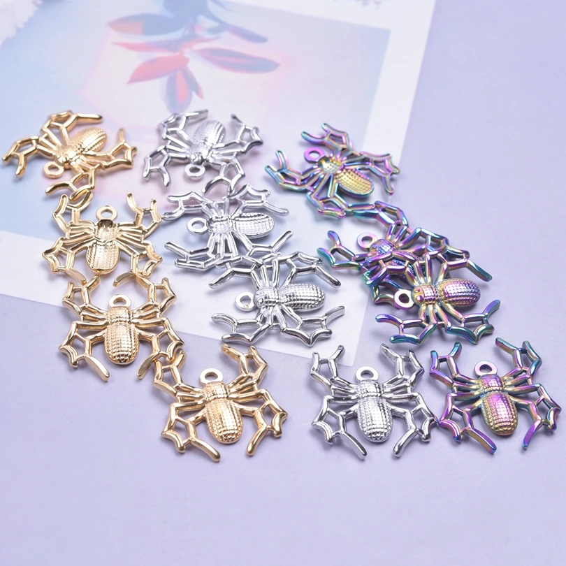 6Pcs/Lot Stainless Steel DIY Goth Halloween Spider Charms Vintage Animal Pendant Handmade Men Necklaces Jewelry Accessories Bulk