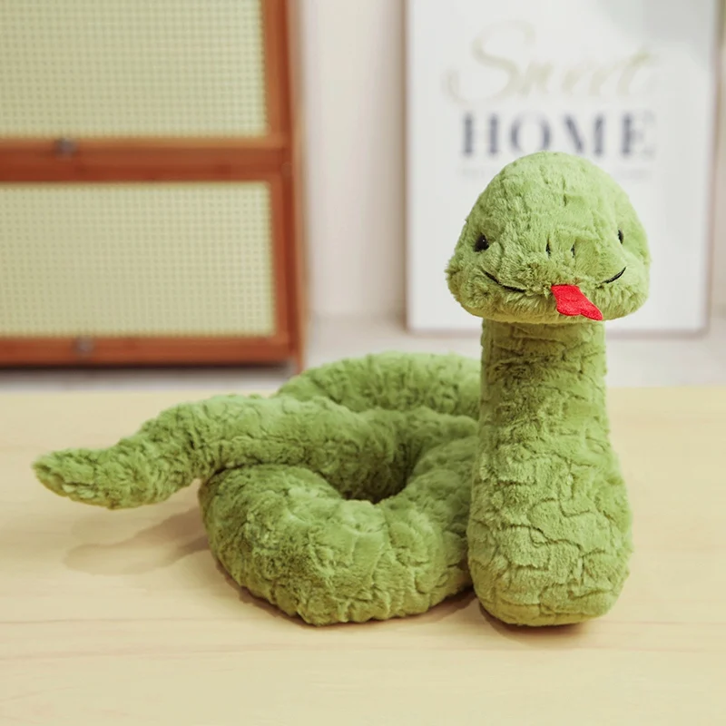 80cm Green Sticking Tongue Outcartoon Steve Snake Soft Plush Animal Toy Cute New Funny Snake Holiday Birthday Gift for Children