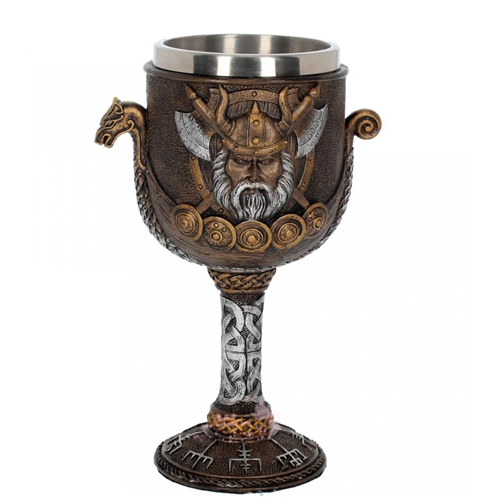 Viking Warrior Dragon Ship Chalice Goblet Stainless Steel Wine Odin Wine Goblet  As Halloween & Fan Gift Drinkware