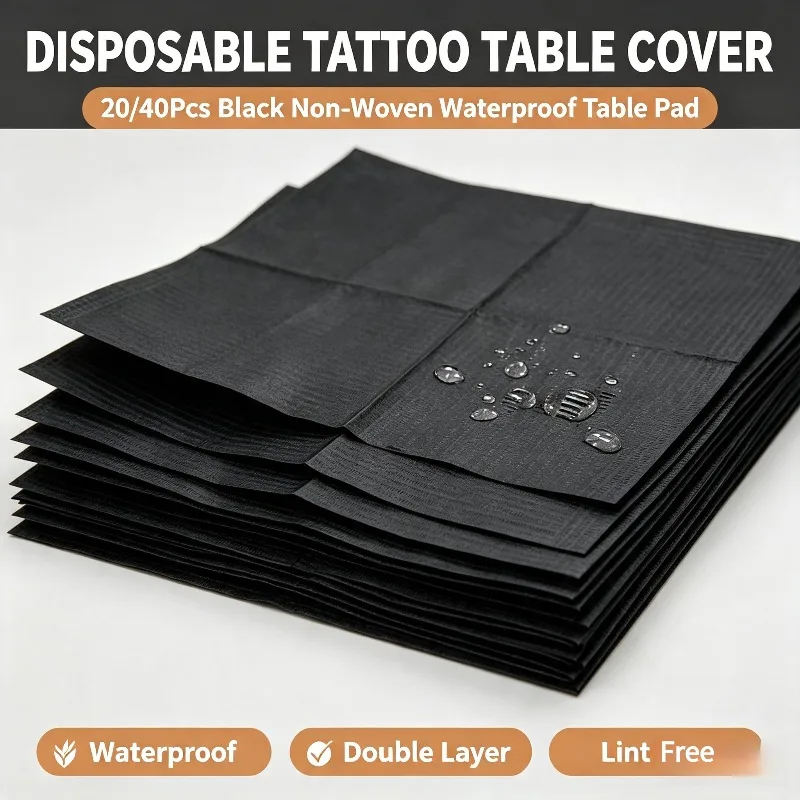 20/40Pcs Black Disposable Tattoo Table Covers, Double Layer Non-woven Tablecloth, Salon Nail Beauty Cleaning Table Pad