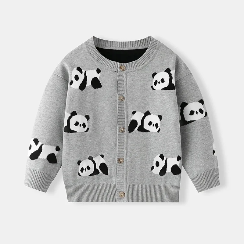 

2025 Autumn Toddler Boys Sweaters Fashion Animal Printed 1-6Y Boys Coats Casual Single Breasted Round Neck Kids Baby Boys Tops
