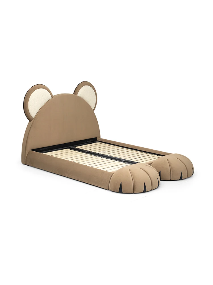 

Modern minimalist children's bed girl princess bed cute bear soft Italian minimalist boy single fabric bed