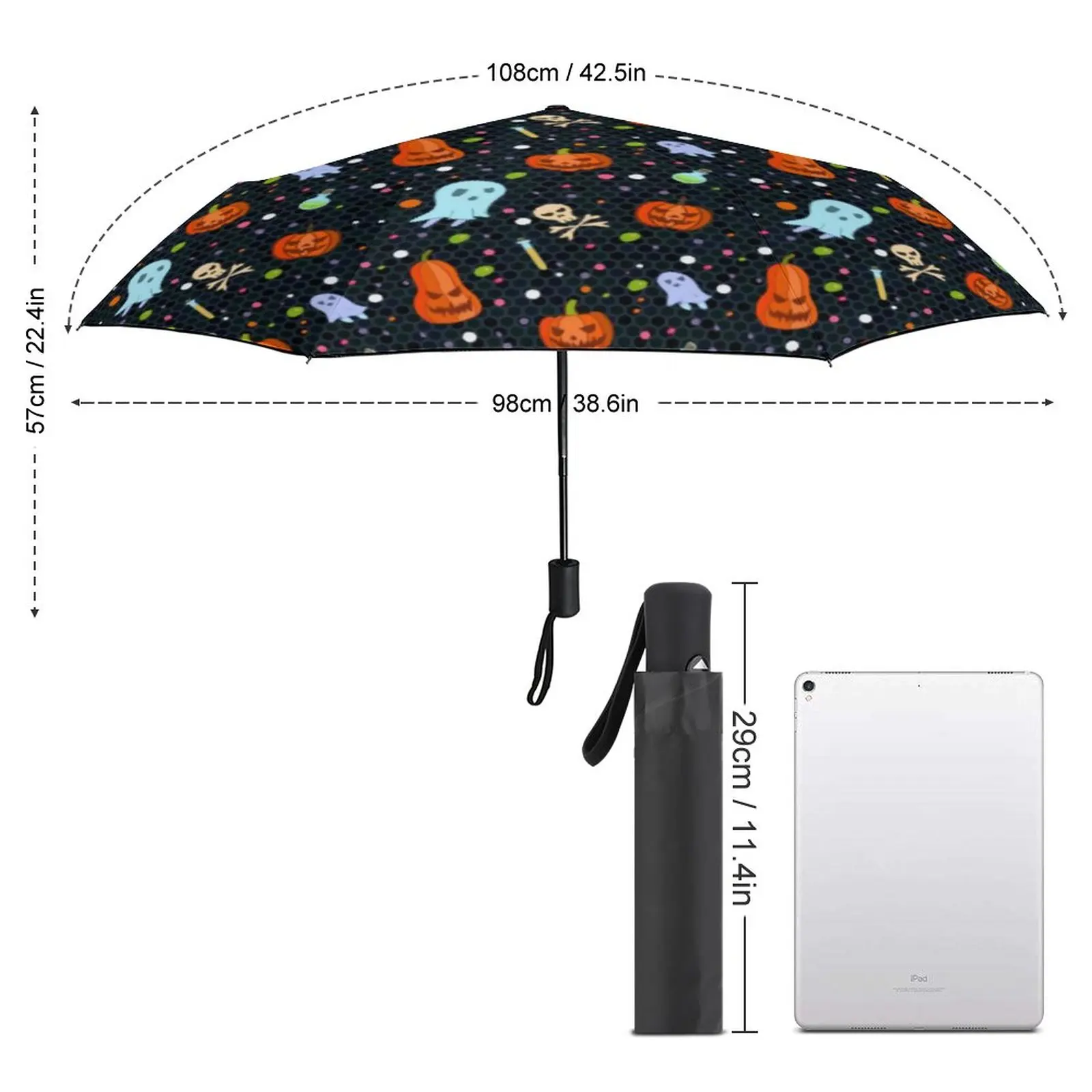 Ghost And Pumpkin Umbrella Halloween Art Auto Protection Umbrella Mini Art Outdoor Reinforced Umbrella