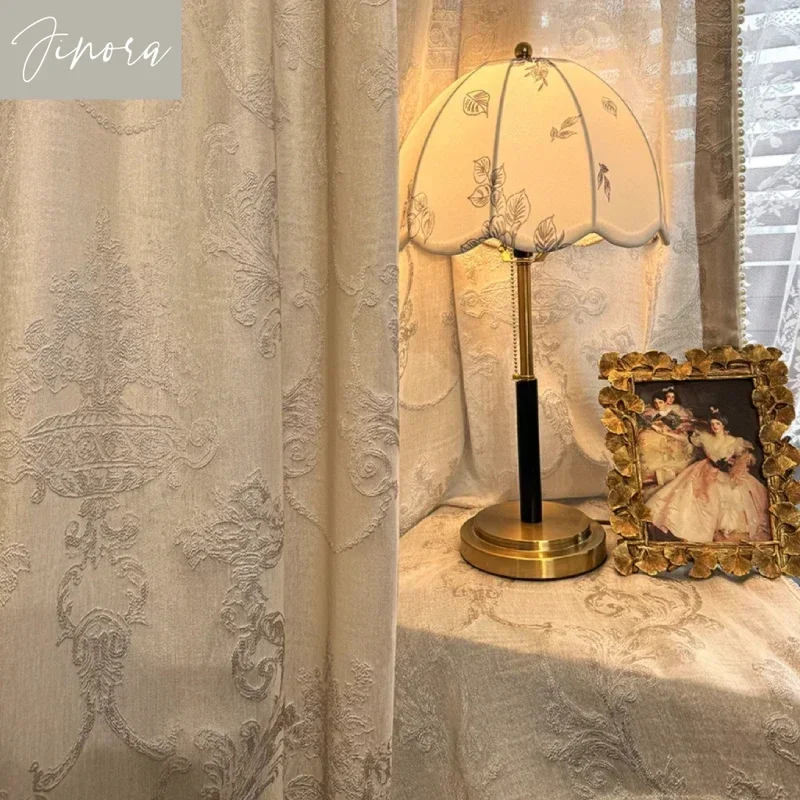 Jacquard Damascus Pearl WhiteCurtains For Living Room Bedroom Villa Custom Floor-to-ceiling Windows Retro Double-sided