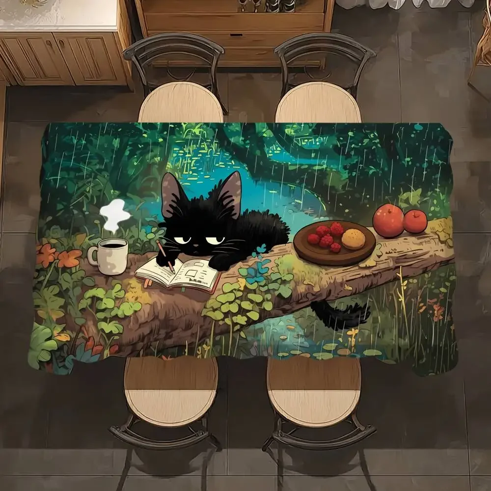 Kitten Under the Lotus Leaves Table Cloth Party Decor Dining Room Home Kitchen Patios Waterproof Stain-Proof Table Cloth