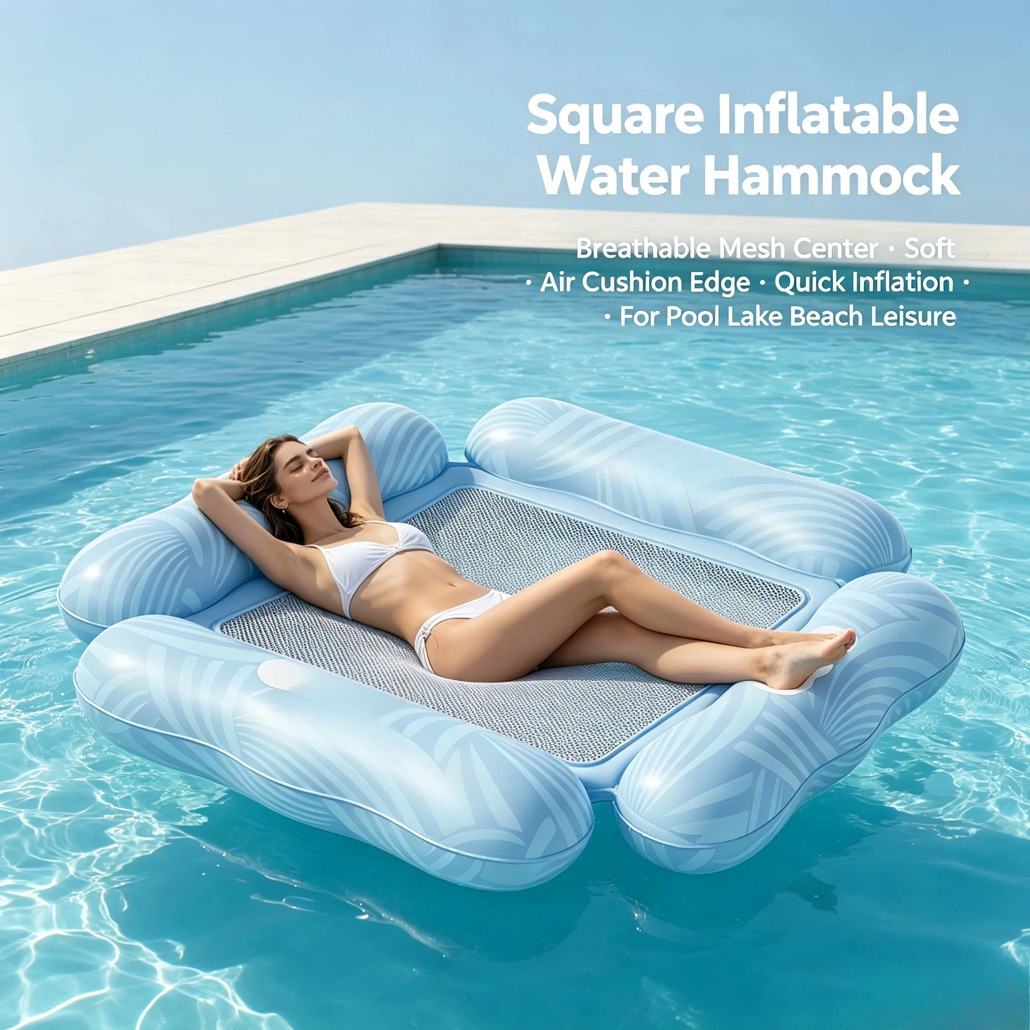 Durable PVC inflatable floating bed and lounge chair, foldable comfortable water hammock