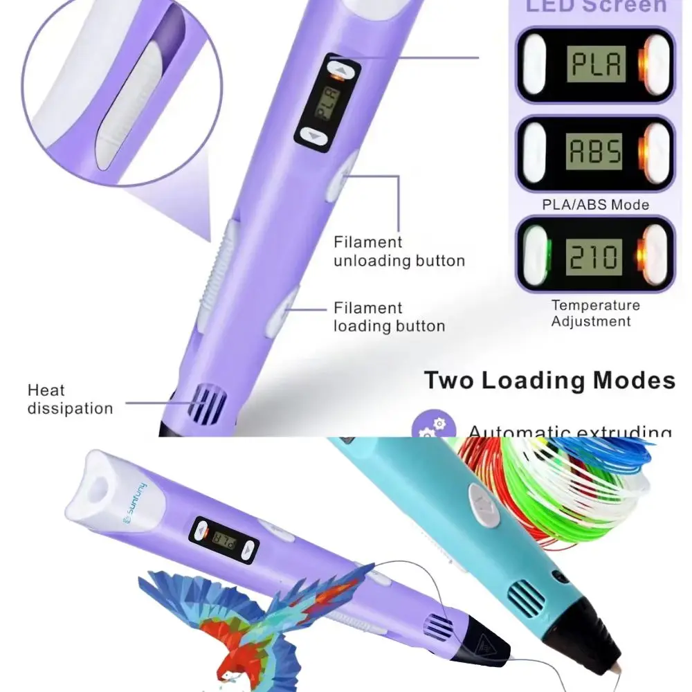 مجموعة أقلام طباعة ثلاثية الأبعاد للأطفال مع مصدر طاقة، حقيبة سفر بنمط جديد من خيوط PLA، هدية مثالية لعيد الميلاد والكريسماس #1