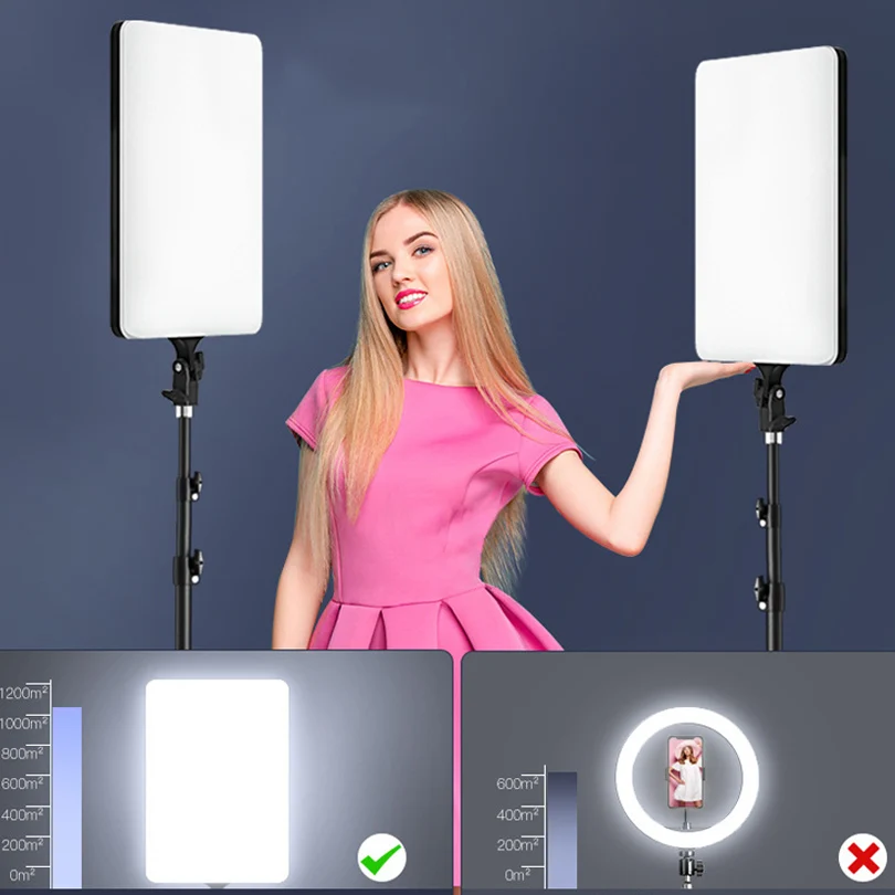 19'' LED Video Light Photography Selfie Dimmable Panel Lighting Photo Studio Live Stream With Remote Control Fill LampTripod