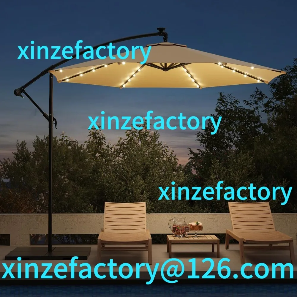 

Customizable 10ft Solar Lighted Patio Umbrella,Outdoor Offset Cantilever , Infinite Tilt, Crank and Cross Base
