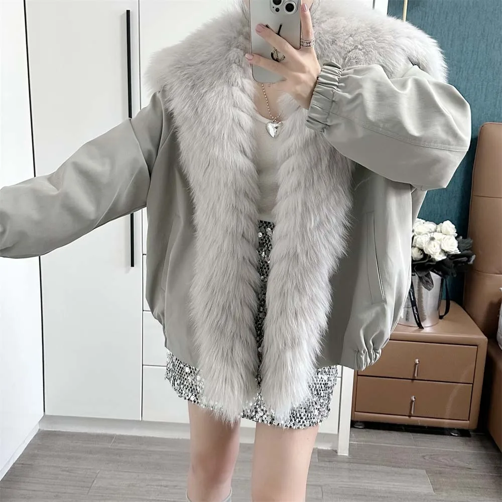 

Женские винтажные модные пальто с капюшоном из лисьего меха на подкладке на гусином пуху, зимние теплые свободные повседневные топы Thiken, корейская одежда