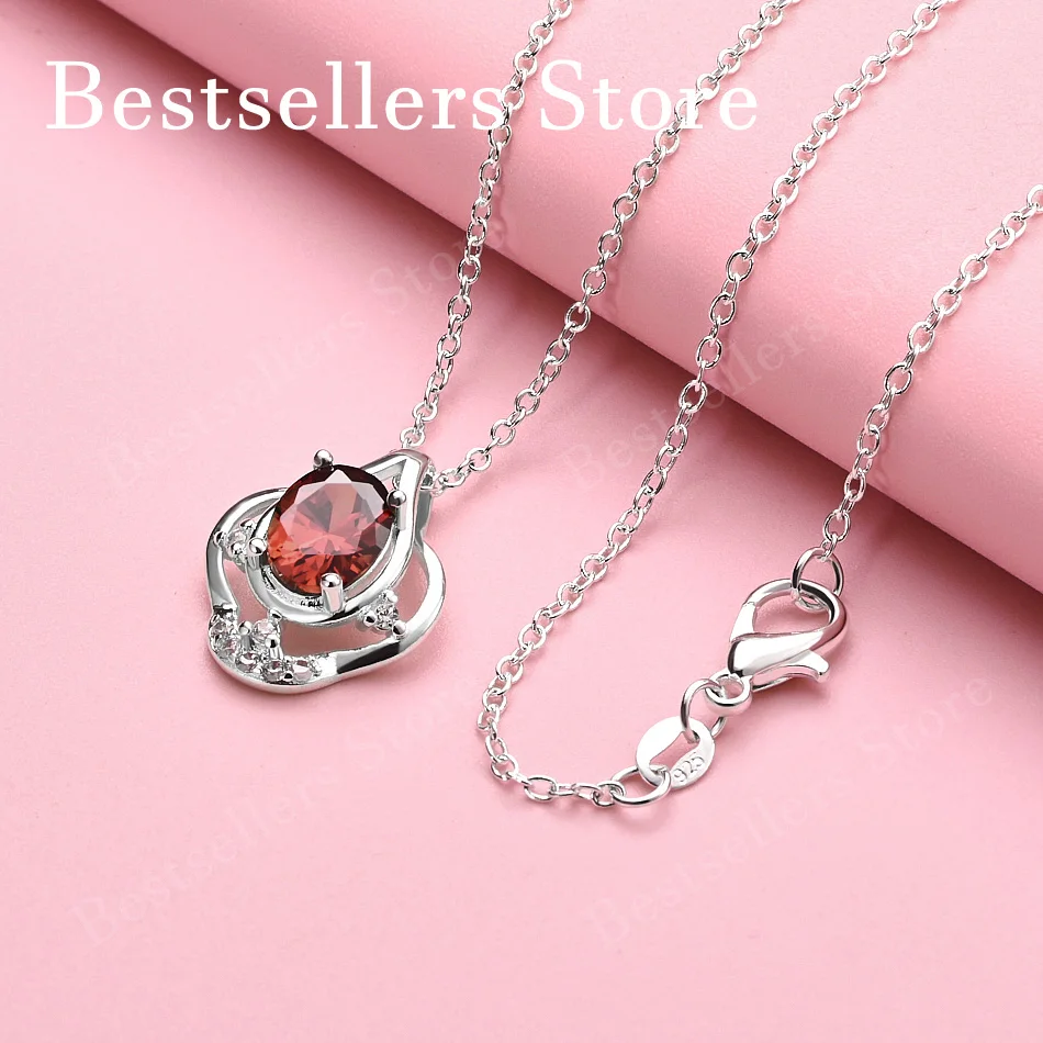 

Элегантное ожерелье с подвеской из красного циркона из чистого серебра 925 пробы, 16-30 дюймов, для женщин, модные свадебные аксессуары