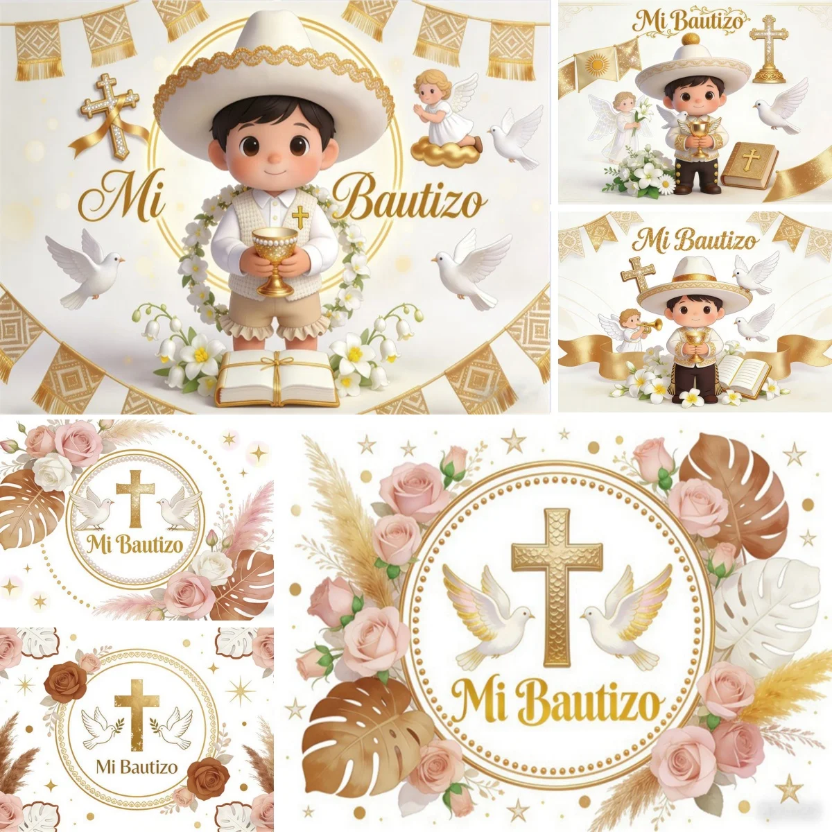 Mi Bautizo Background My Communion Boho Flowers Leaves Holy Grail Bible Dove Cross Baptism Baby Christening Party Photo Backdrop