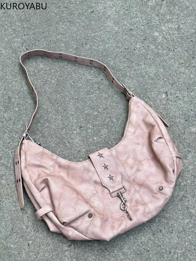 

Leather Shoulder Bags for Women Chic Underarm Bag Y2k Handbag Punk Large Capacity Simple Female Commuter Crossbody Bag Handbag
