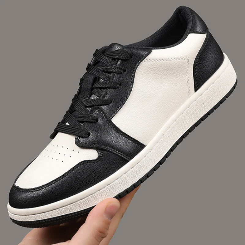 

Spring New Shoes for Men Genuine Leather Casual Shoes Fashion Patchwork Flat Skateboard Shoes Youth Street Lace-up Sneakers
