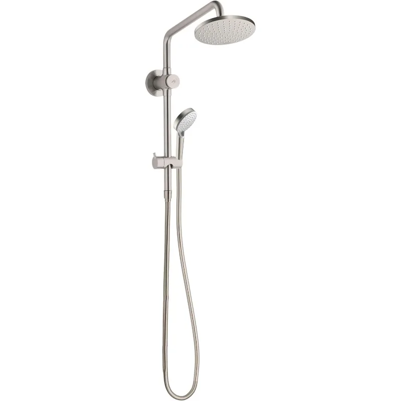 Vernis 1-Spray Shower System in Brushed Nickel, 2.5 GPM, Retrofit Showerpipe, Square Showerhead, and Handheld Showerhead