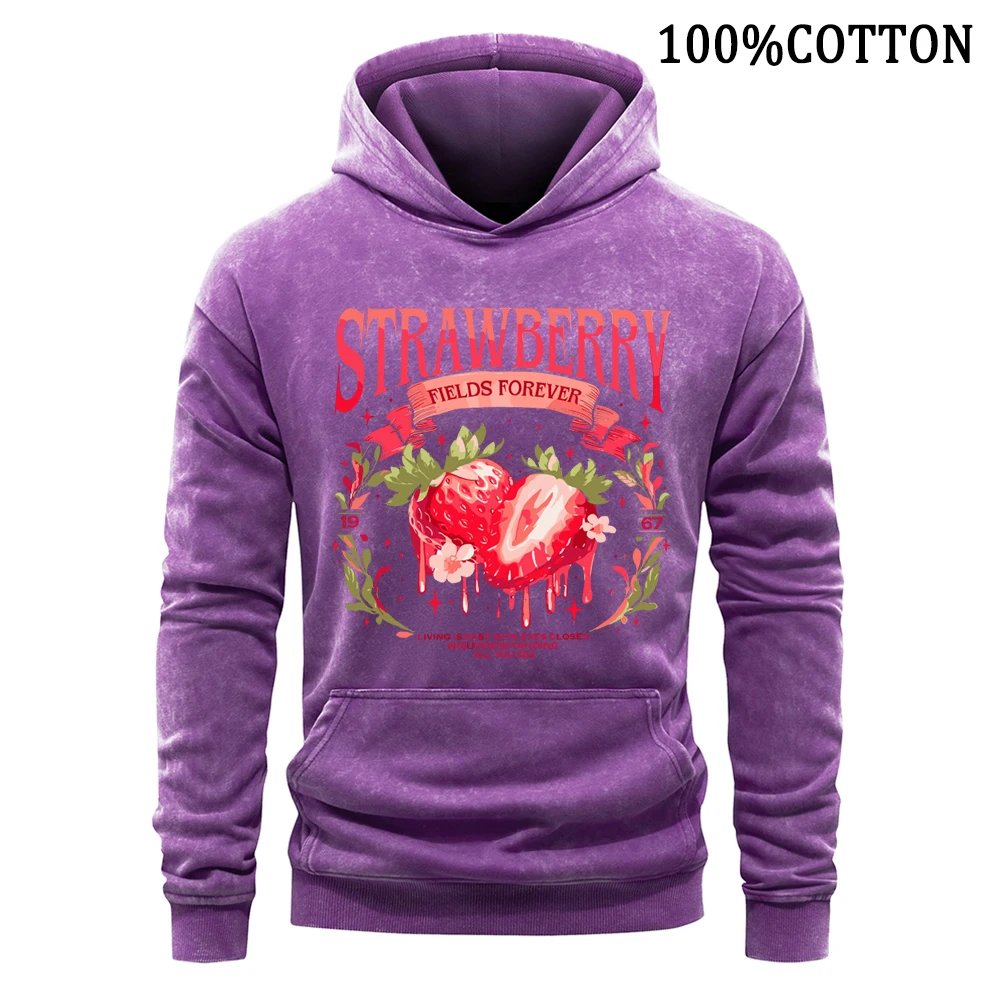 

1967 Fields Forever Strawberry Man Hoodies Retro Washed Hoodie Cotton Hoody Autumn Soft Comfort Pullover Fashion Loose Clothing