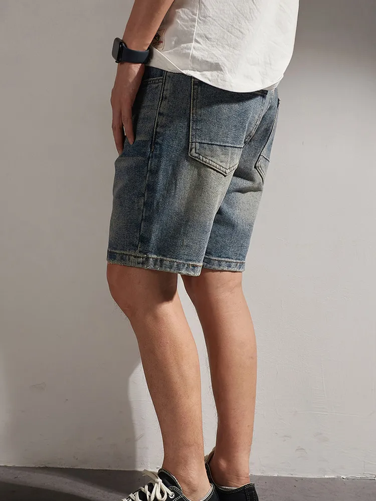 2022 Summer New American Retro Multi-pocketed Denim Shorts Men\'s Fashion 100% Cotton Washed Old Straight Casual Five-point Pants