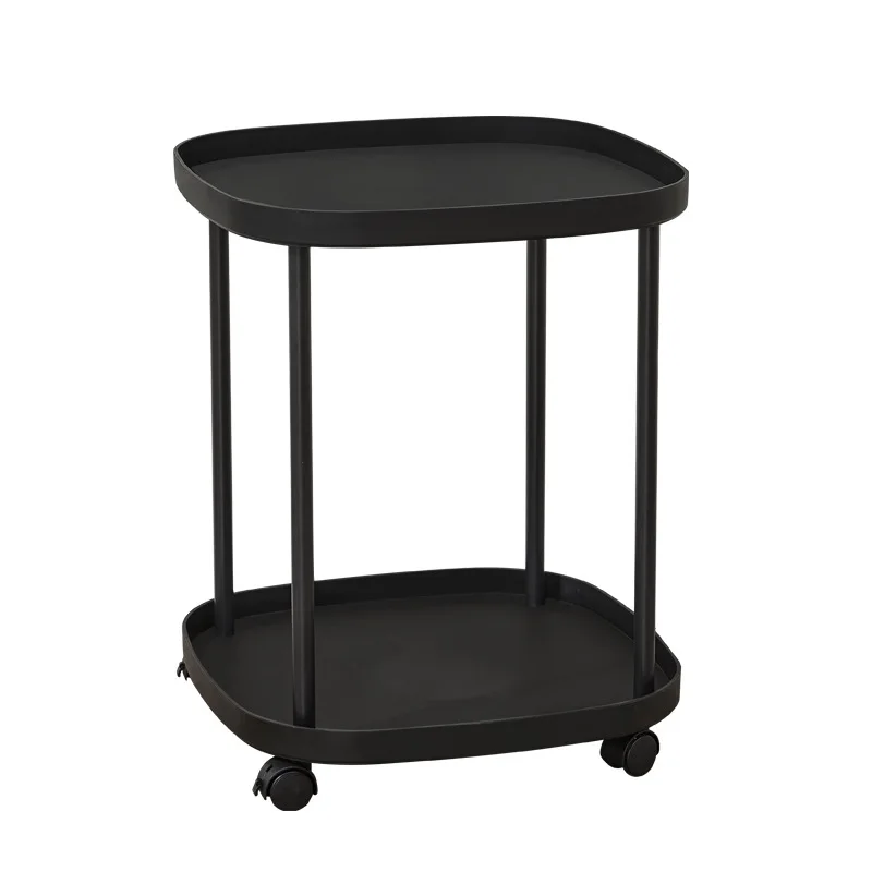 A few shelves by the tea side, snacks at the bedside, and a small wheeled movable table