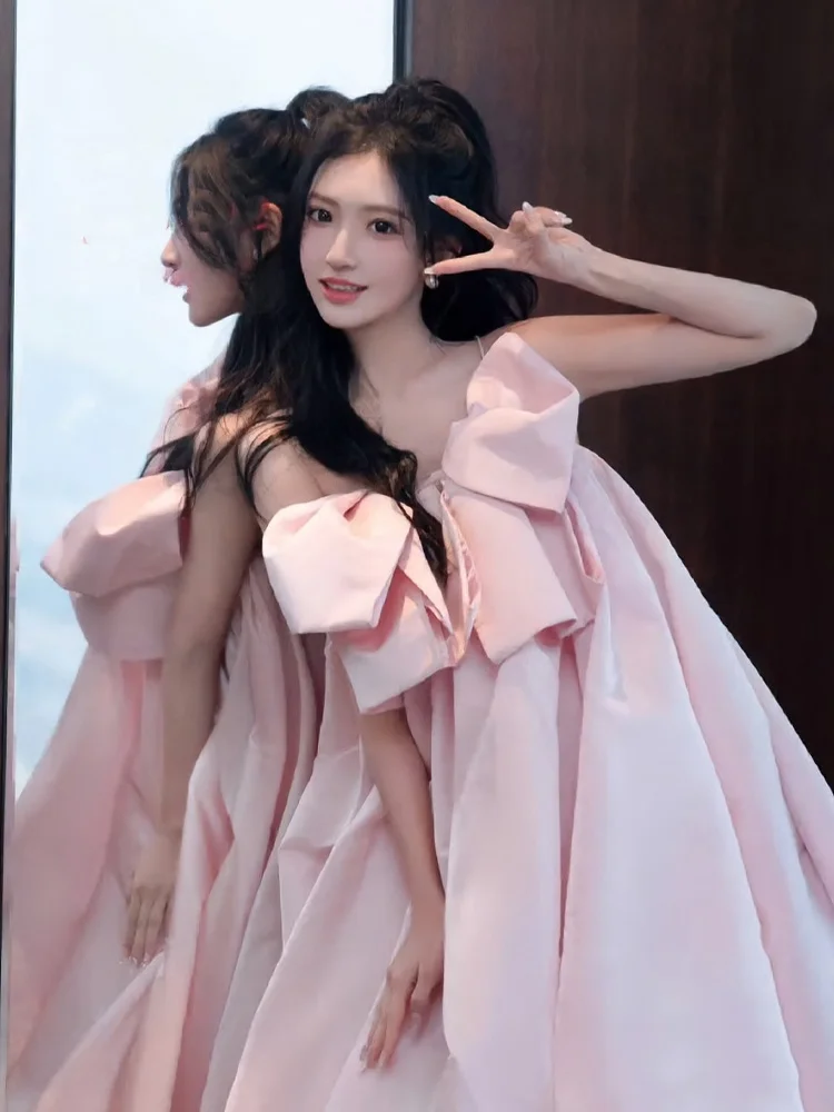 

Pink Morning Robe 2025 New Bride Strapl Evening Gown Luxury Small ence High End Engagement Evening Dr Women Pregnant