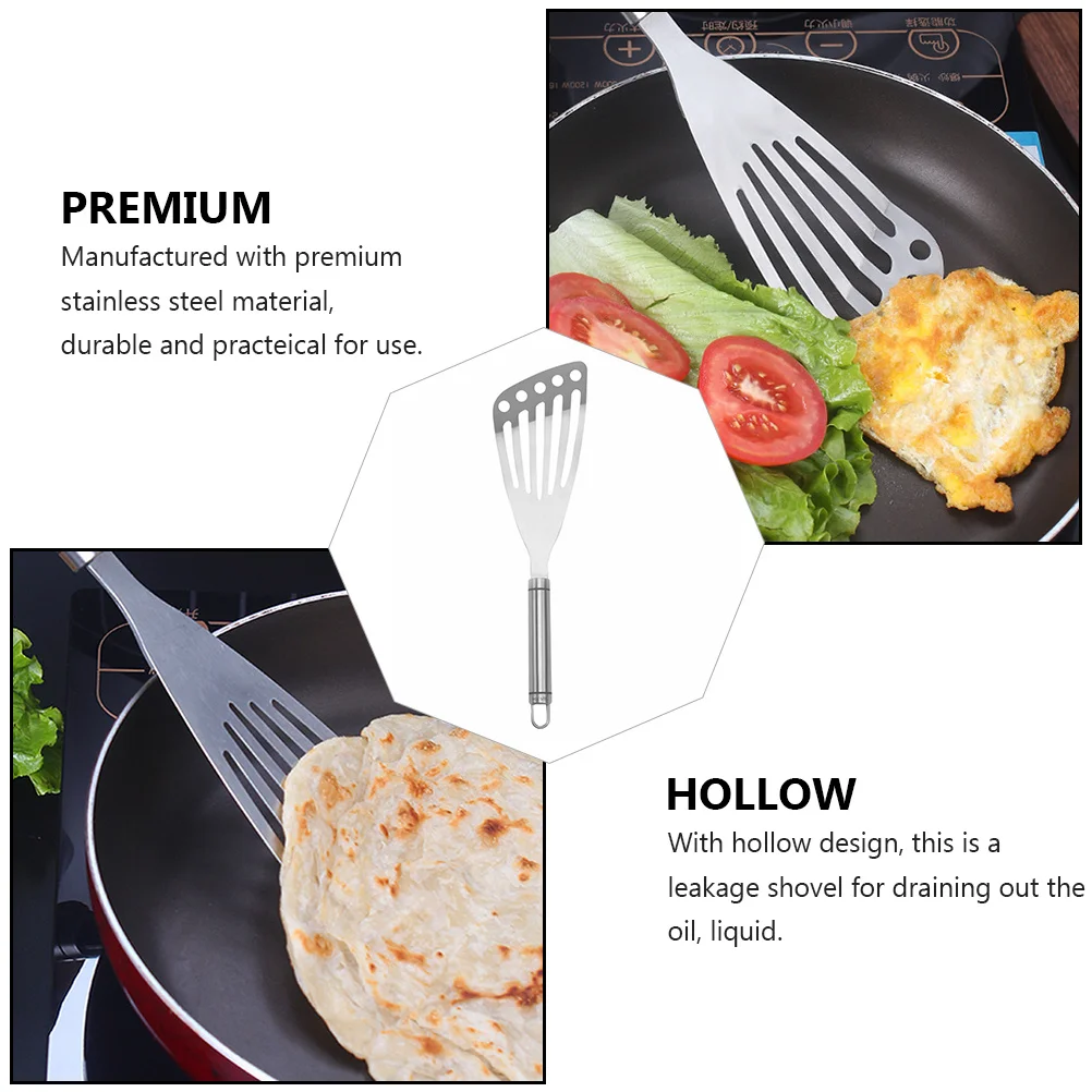 

1pc Stainless Steel Fish Spatula Hollow Design Oil Draining Kitchen Gadget For Cooking Steak Pancake Pizza Baking Bbq Tools