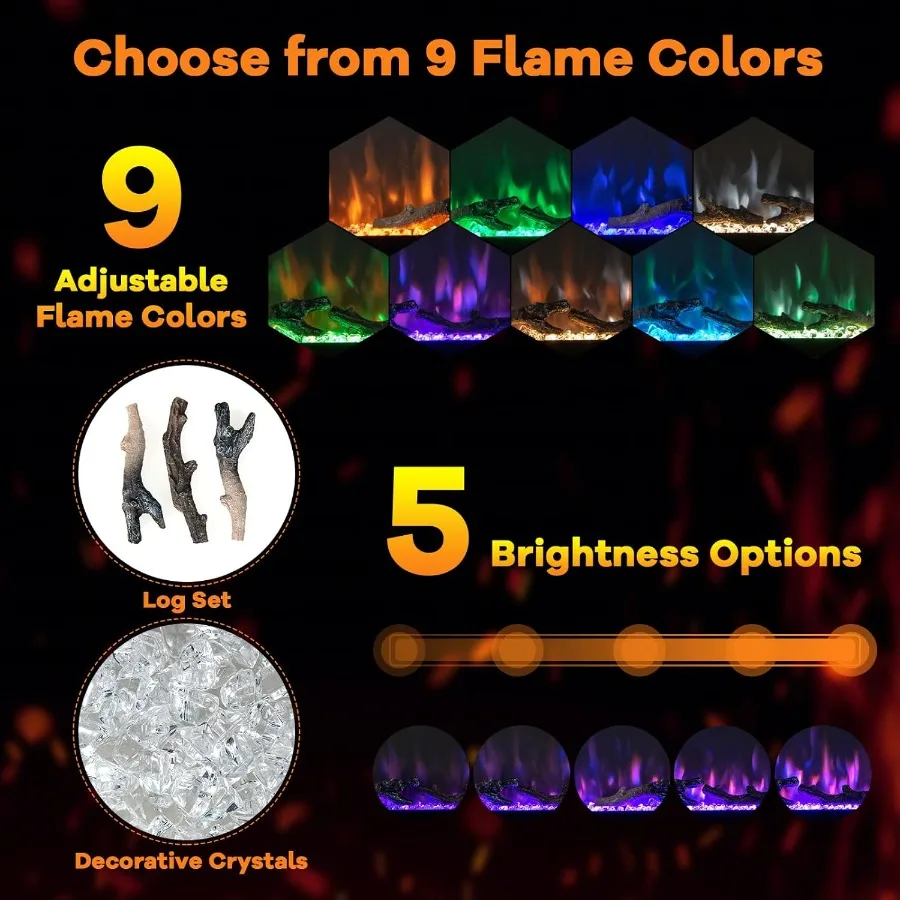 Inserto per camino elettrico Riscaldatore per camino da incasso a parete largo 36 pollici con termostato per un'atmosfera accogliente del soggiorno