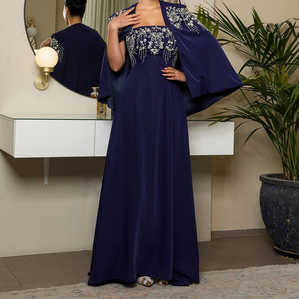 

Customized Mermaid Evening Dresses Floor-length Strapless Sleeveless Prom Gown Simple Fashion Sequined Stole Draped Party Gown