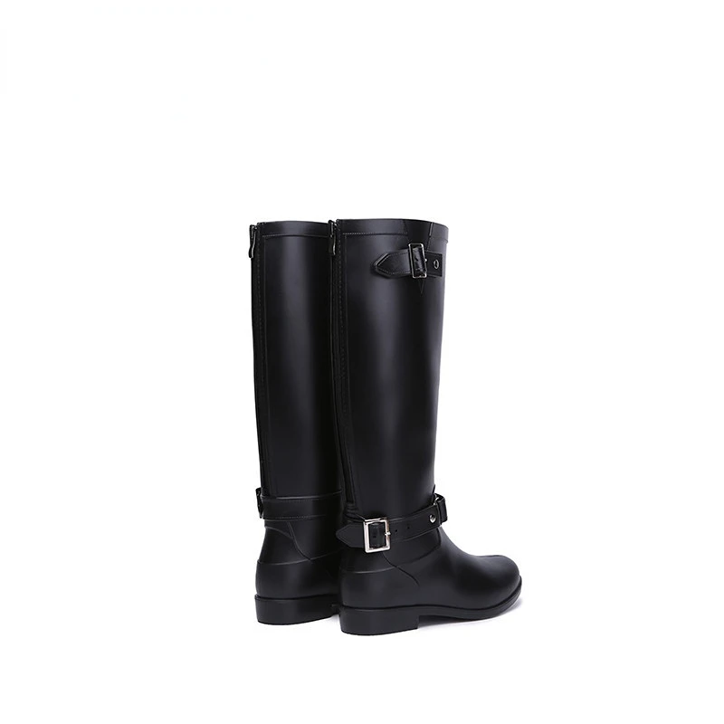 Rain Boots Fashion Water Boots Women\'s Long Sleeve Zipper High Heel Motorcycle Boots Waterproof and Anti Slip Rain Shoes Women