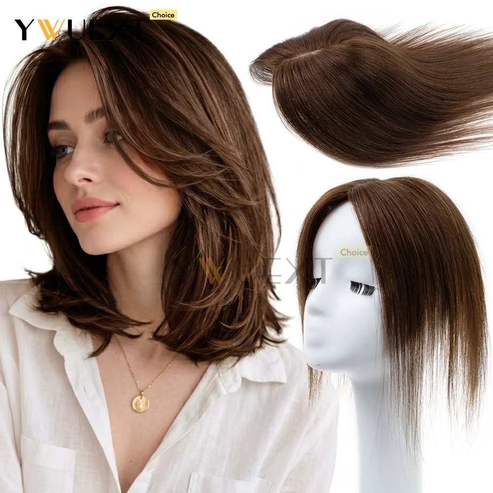 Real Human Hair Toppers Seamless Straight Hair Pieces 7x11cm Base Net Natural Scalp Top to Hide Bald or White Hair for Women