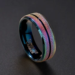 Fashion Titanium Stainless Steel Rings For Men Women Rainbow Sandblasting Finish Center Groove Men Rings Wedding Band Jewelry