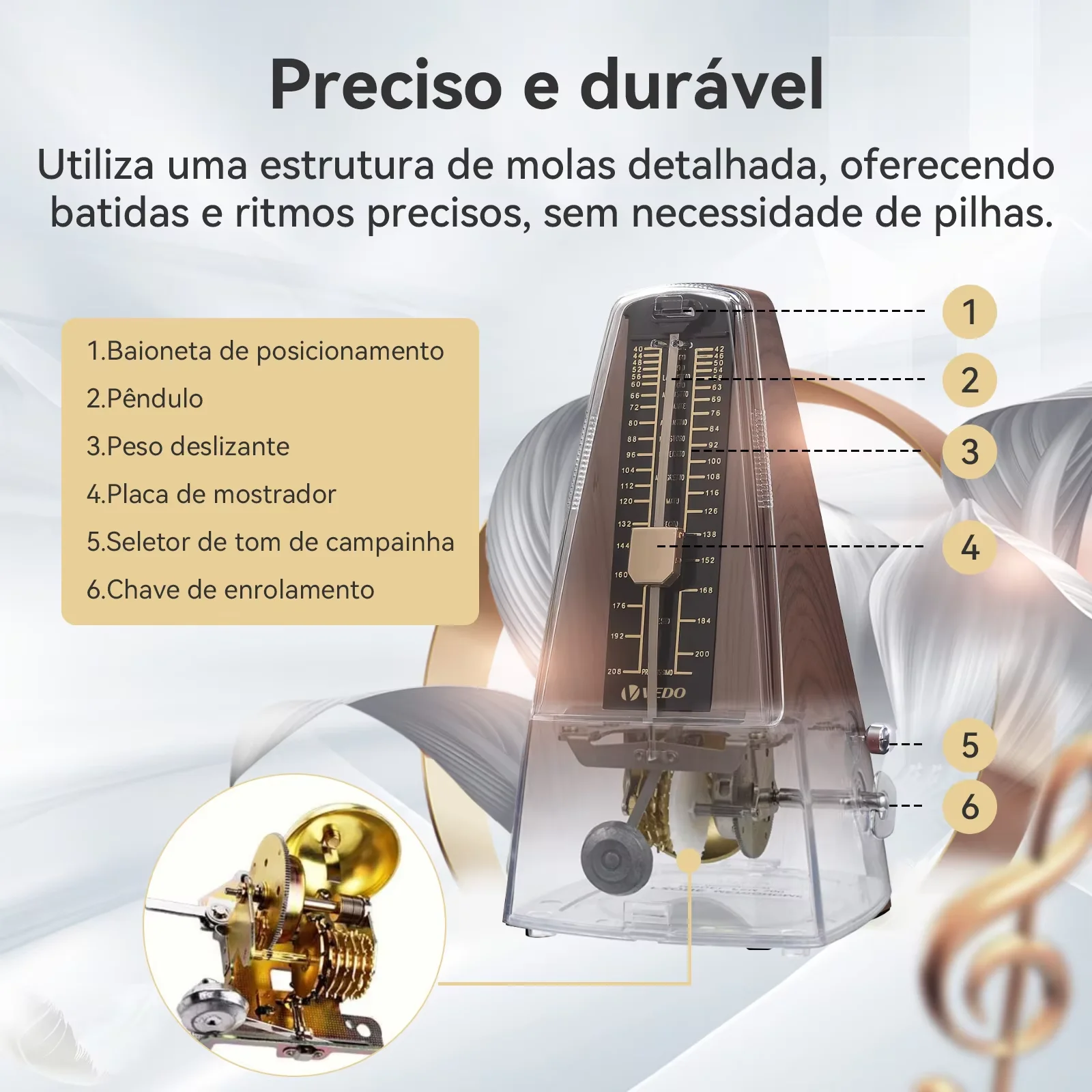 المقاييس الميكانيكية لبيانو جيتار الكمان طبلة باس وغيرها من الآلات الموسيقية، صوت عالٍ، دقة عالية (حبوب الخشب) #5