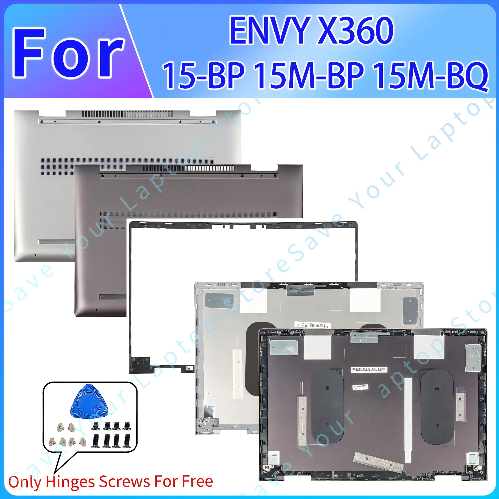 غطاء معدني لـ ENVY X360 15-BP 15M-BP 15-BQ 15M-BQ LCD الغطاء الخلفي/الإطار/الغطاء السفلي 924321-001 924344-001 بني/فضي 15.6 بوصة