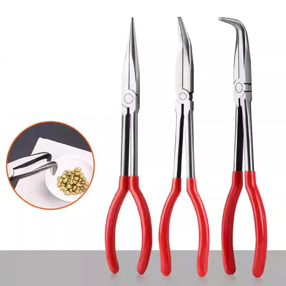 11Inch Single LongHandle Needle Nose Pliers, Optional Straight /45/90 Bent Jaw Clamping Tool For Crucible Holding
