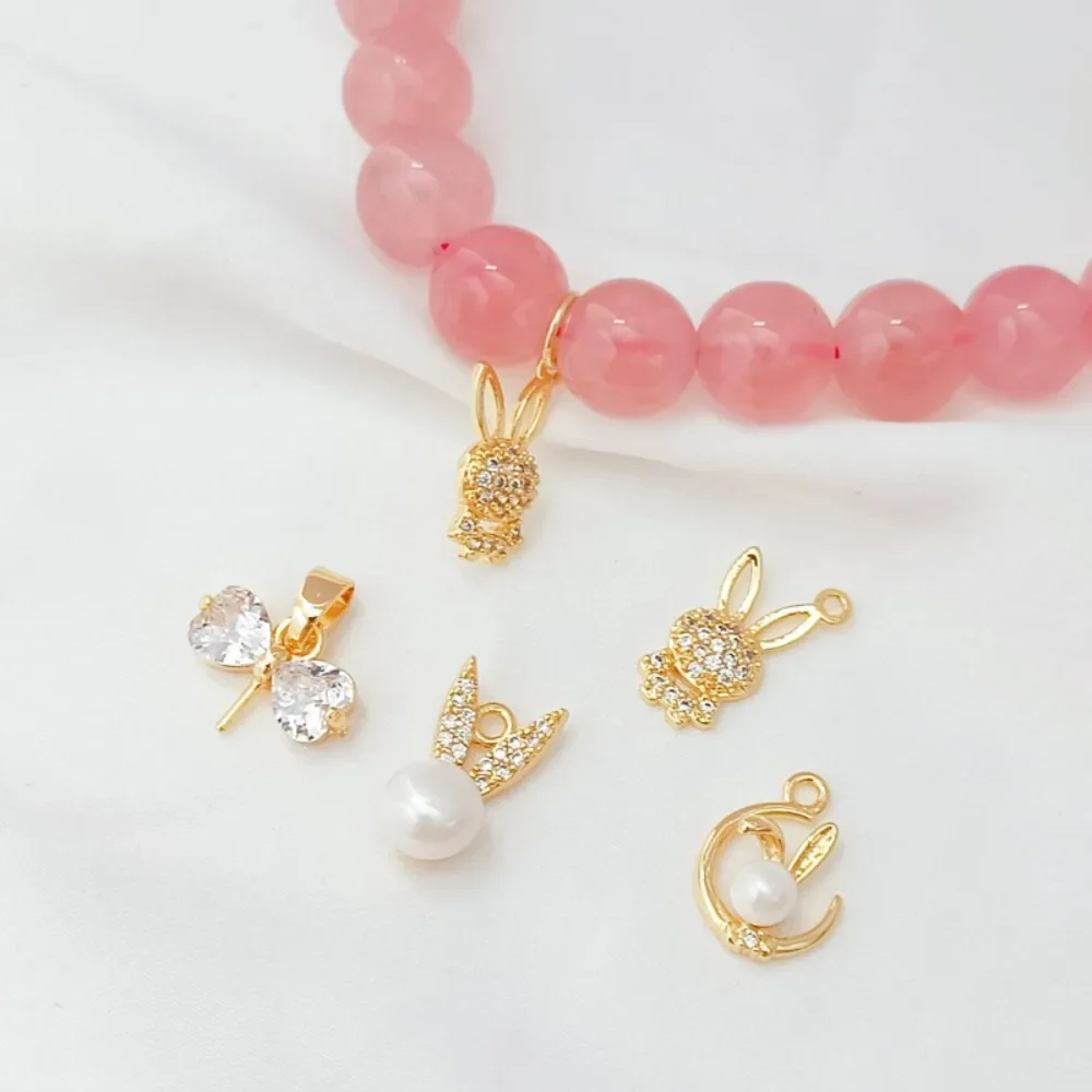 

14K Gold-plated and Zircon Inlaid Mini Cute Rabbit Pendant Accessory DIY Handcrafted Pendant Material