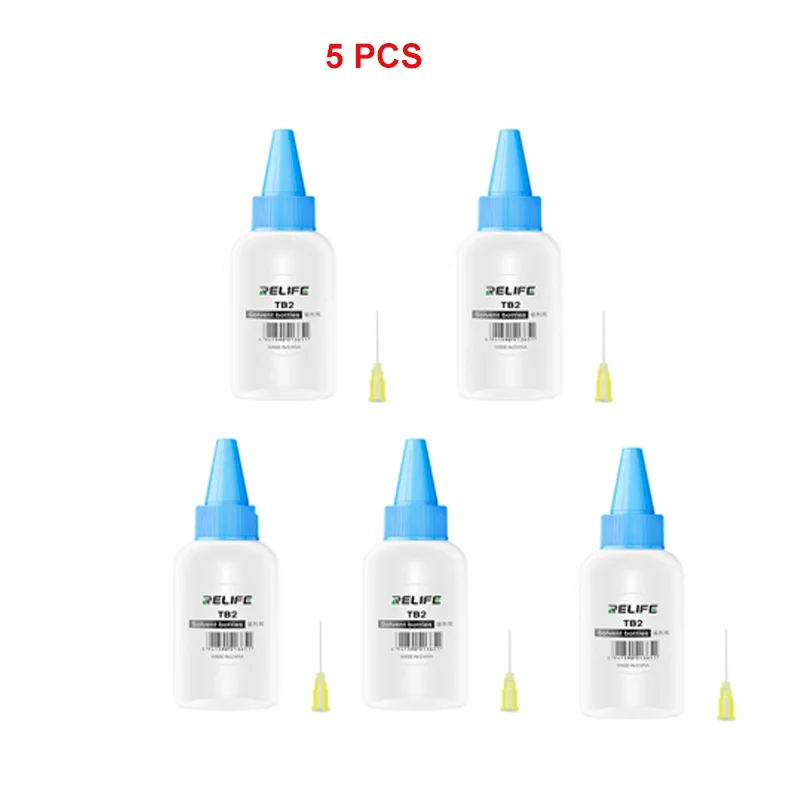 

5 шт. TB2 RL-054, экструдированная бутылка с растворителем и иглой, 50 мл, пластиковый очиститель для спирта, пустая бутылка, дозатор флюса для паяльной пасты