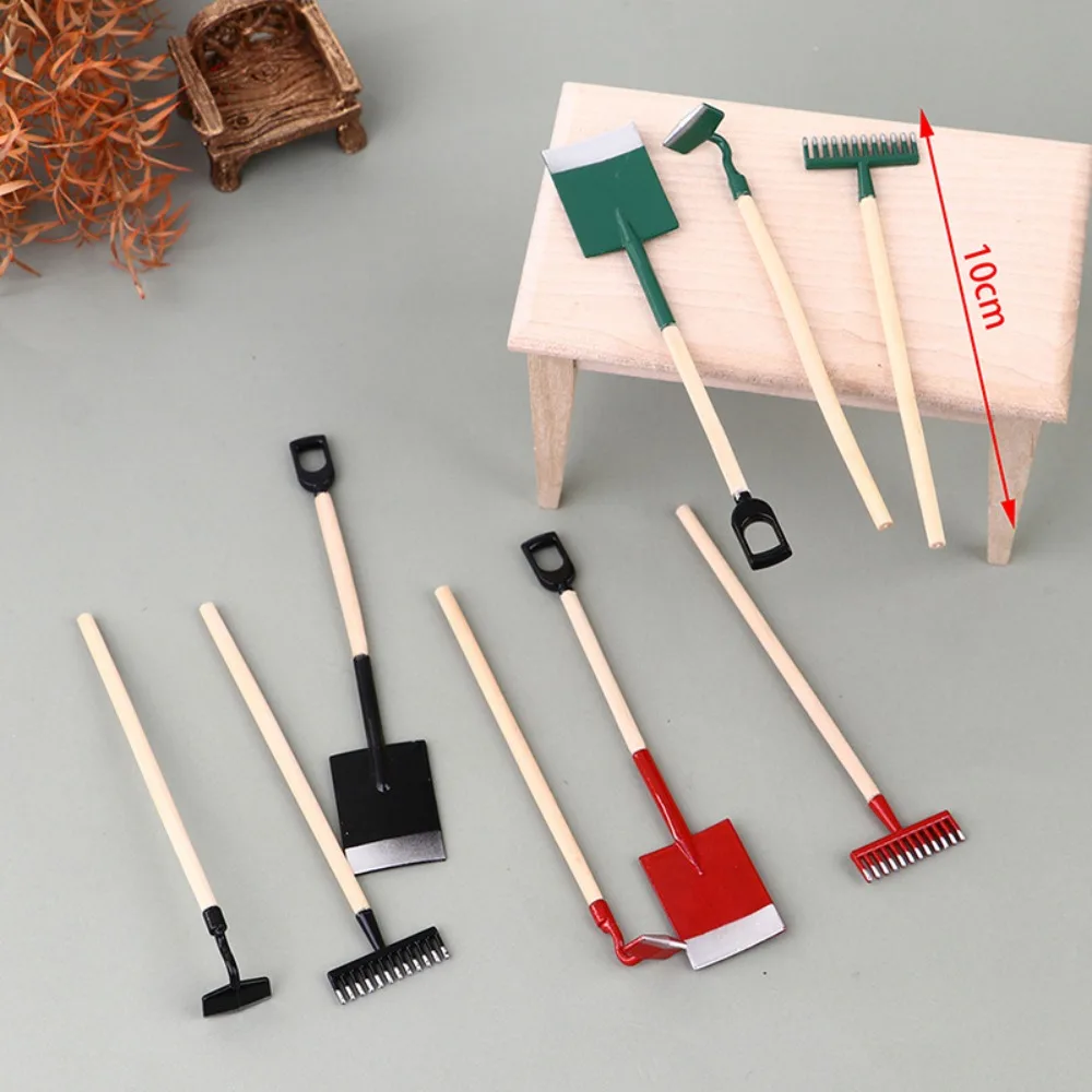 3Pcs 1:12 Dollhouse Dollhouse Miniatures Gardening Shovel DIY Vintage Dollhouse Mini Shovel Rake Mini Cute Doll Farming Kits