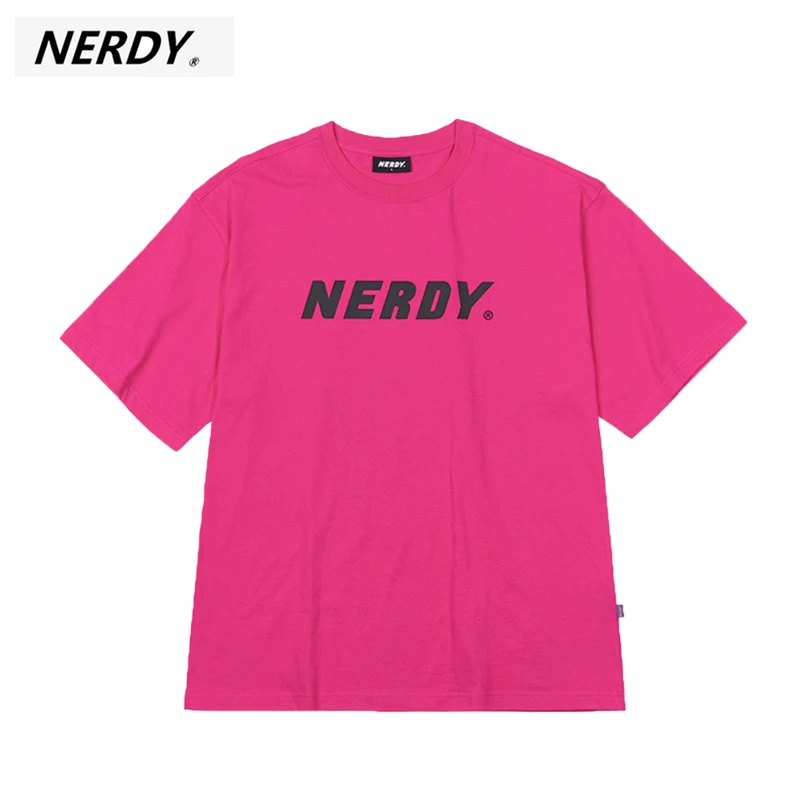 

NERDY 2025 Summer Short-Sleeve T-Shirt with Letter Print Instagram-Inspired Pastel-Colored Print Relaxed Fit for Men and Women