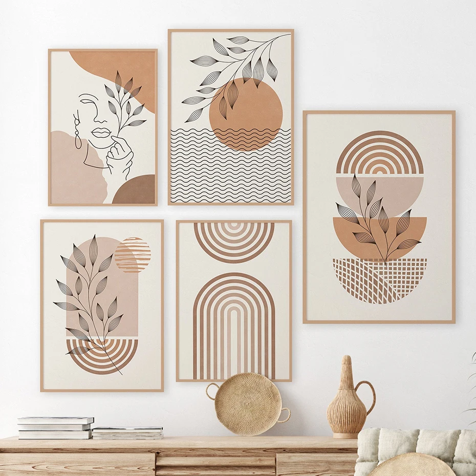 Affiches abstraites de feuilles d\'arc-en-ciel beiges de Boho, peinture de toile, art de mur, image d\'impression, salon, décoration intérieure à la